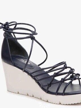 Charles David NEW Sandal Strappy Wedge Comfort Shoe NIB Women's 9.5 NAVY WHITE